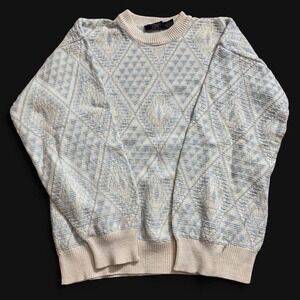 Vintage Private Club Geometric Knit Sweater Size Large Made In USA Cozy Spring